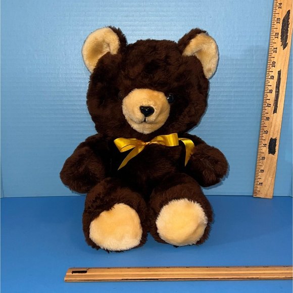 Vintage Cuddle Wit Brown Cream Teddy Bear 15" Plush Stuffed Animal Yellow Ribbon - Picture 4 of 11
